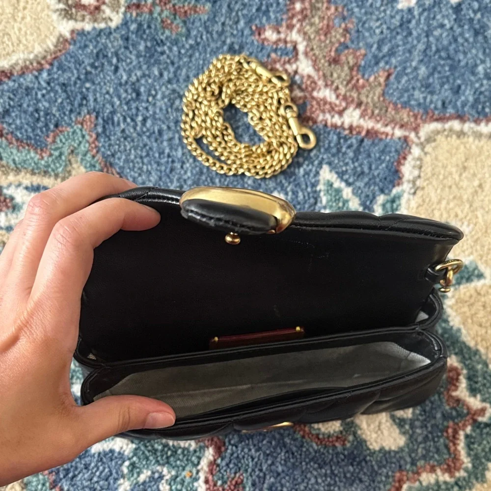 Coach Black Quilted Leather Crossbody Bag with Gold 'C' Accent - Picture 5 of 5